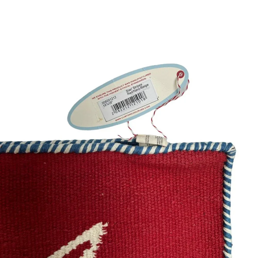 Custom Cool NEW NWT red beige blue  Colonial Star n Stripes Dhurrie wool pillow